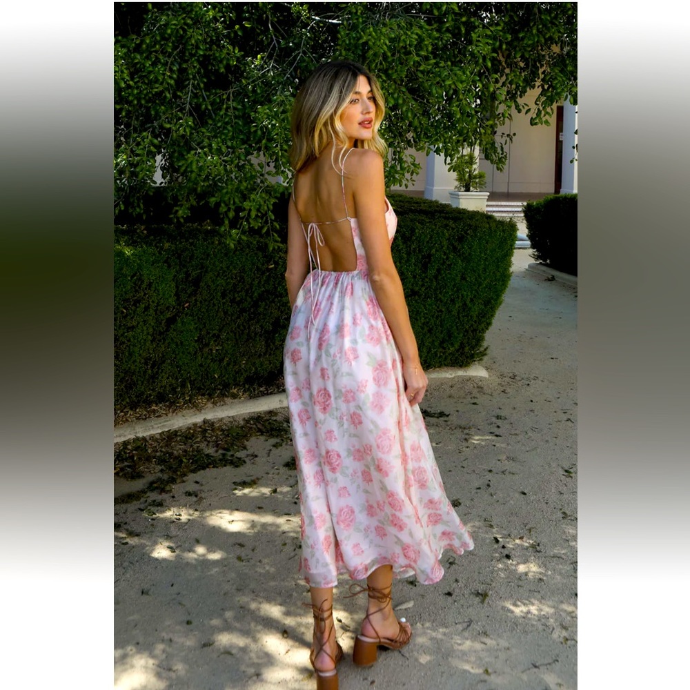 Chiffon Open Back Floral Midi Dress
